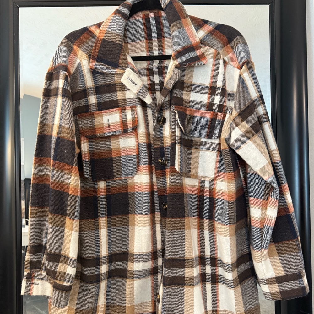 SHEIN Plaid Button-Up Shirt Jacket